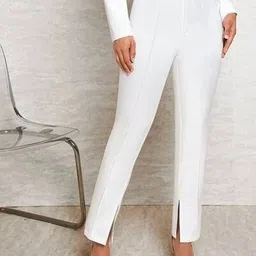 Stylecast X Slyck Women Solid Pattern Chain Detailing Split Hem Trouser-image-49