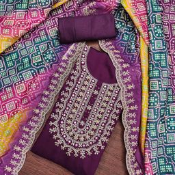 SHADOW & SAINING Floral Embroidered Mirror Work Pure Silk Unstitched Dress Material-image-48