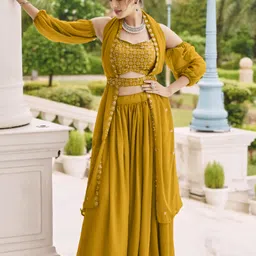 SANCIA Floral Embroidered Shoulder Straps Georgette Top With Palazzo & Dupatta-picture-23