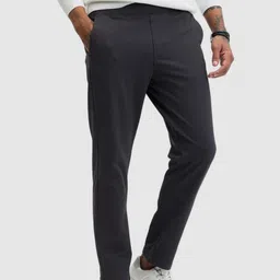 Snitch Men Charcoal Grey Textured Regular Fit Trousers-image-96