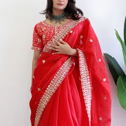 Anouk Floral Embroidered Organza Saree-image-82
