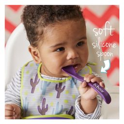 b.box Travel Bib & Flexible Soft Bite Spoon Set - Cactus Capers Purple Grey image 4