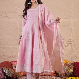 Inddus Women Ethnic Motifs Printed A-Line Kurta with Trousers & Dupatta-image-39