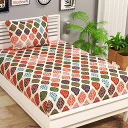 bsb home Red & Beige Floral 144 TC Single Bedsheet with 1 Pillow Covers-image-95