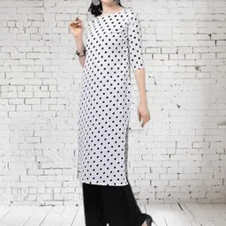 KANUDA Women White Crepe A-Line Kurtas-picture-7