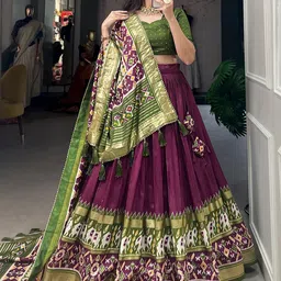 JULEE Motifs Printed Art Silk Ready to Wear Lehenga & Unstitched Blouse With Dupatta image 3