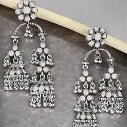 Sangria Oxidised Kundan Studded Earrings-2