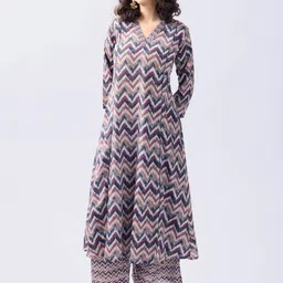 TOOCHKI Women Leheriya Printed Regular Kurti with Trousers-1