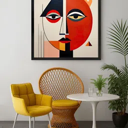 999Store Red & Off White Geometric Face Canvas Wall Art-15