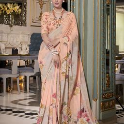 LOOKNBOOK ART Floral Printed Pure Georgette Tussar Saree-picture-22