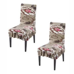 HOKIPO Set Of 2 Brown Printed Chair Covers-10