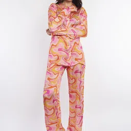 How When Wear Women Printed Shirt Collar Parallel Trousers-image-85