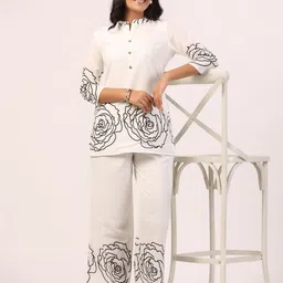 PIROH Printed Mandarin Collar Pure Cotton Tunic & Trousers-18
