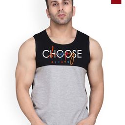 SLOWLORIS Pack Of 2 Printed Combed Cotton Gym Vest VSL26 CMB(CHS BLACKGREY)(LOOK MAROON)-picture-34
