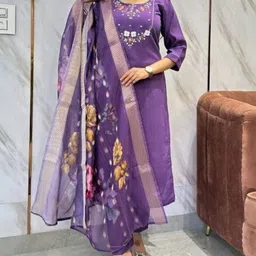 NIZA FASHION Women Ethnic Motifs Embroidered Regular Kurta With Trousers & Dupatta-picture-39