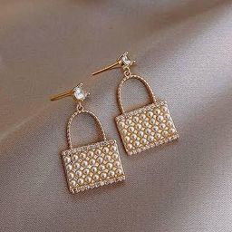 Alonzo Artificial Stones Studded Lock Shaped Drop Earrings-image-71