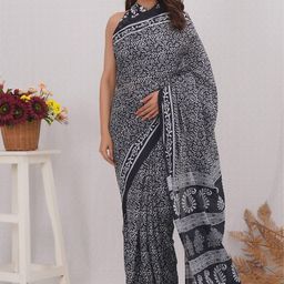 Shivanya Handicrafts Floral Pure Cotton Block Print Saree-image-95