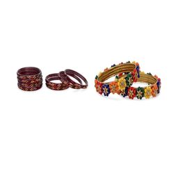 SOMIL Set Of 10 Maroon & Multicoloured Alloy Artificial Stones & Beads Bangles-picture-18