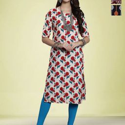 Moda Rapido Selection Of 3 Floral Printed Round Neck Straight Kurtas-image-16