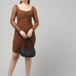 clobug Women Net Sweetheart Neck Ruched Bodycon Dress-image-37
