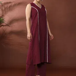 Anouk Striped Panelled A-Line Pure Cotton Kurta With Trouser-image-35