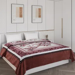 Monte Carlo Maroon & White 900 GSM Floral Heavy Winter Double Bed Blanket-image-46