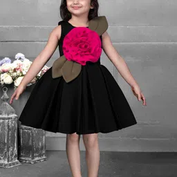 Lagorii Girls Black Elegant Frock With Floral Applique-picture-57