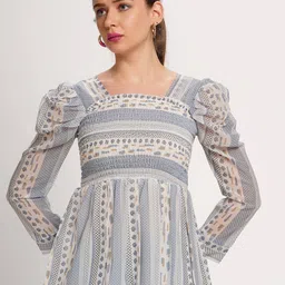 me Queen Printed Puff Sleeve Square Neck Chiffon Peplum Top-14
