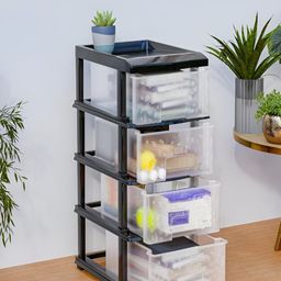 SUMOWARE INDUSTRIES Black & Transparent Textured 4 Layer Storage Drawers-17