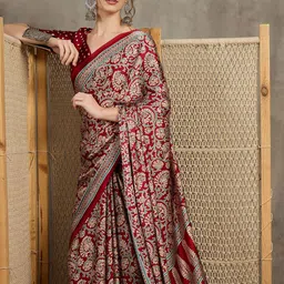 all about you Floral Printed Pure Crepe Block Print Saree-57