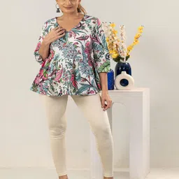 SUNEKH Women Floral Printed V-Neck Cotton Peplum Top-picture-34