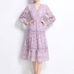 bebe Women Abstract Printed V-Neck Fit & Flare Midi Dress-image-12