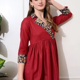 DECKEDUP Women A-Line Gathered Midi Cotton Dress-image-78