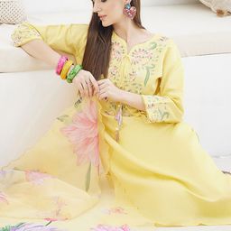 Indo Era Floral Embroidered Straight Thread Work Kurta With Trousers & Dupatta-picture-18