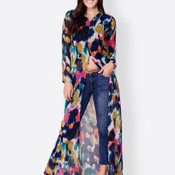 BAESD Women Printed Mandarin Collar Georgette Maxi Top-image-19