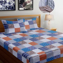 Myntra Elegant Homes Blue And Brown Printed 300 TC King Bedsheet Set 2.50 m x 2.25m-image-85