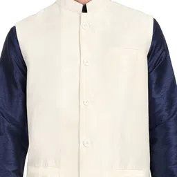 Enciger Men Regular Dupion Silk Kurta Pajama with Churidar with Nehru Jacket image 3