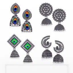 DIVASTRI 4 Pair Peacock Shaped Jhumkas Earrings-picture-14