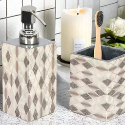 THE HOME CO. Grey & Beige 2 piece Solid Wood Bath Accessories Set-17