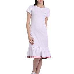AMSWAN Women Round Neck Cotton T-shirt Knee Length Dress-image-98