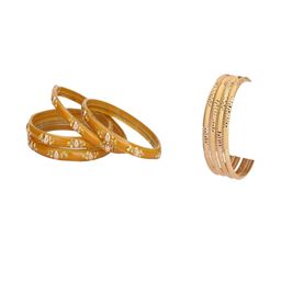 Somil Elegant Combo Glass Bangle Set | Handmade Traditional Chudi For Women | Perfect For Daily & Occasion Use, Combo of 2 Set, Yellow, Golden-image-70