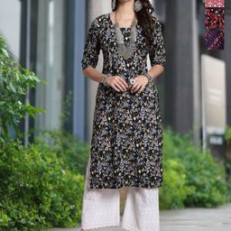 Moda Rapido Selection Of 4 Floral Printed Round Neck Straight Kurtas-image-51