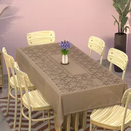 Kuber Industries Brown Floral Printed Rectangle Cotton 6-Seater Table Cover-60