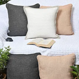 ANWYN White & Beige Set of 5 Square Cushion Covers-14