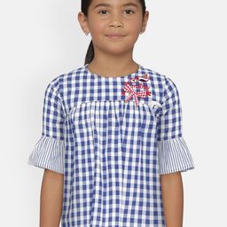 METRO KIDS COMPANY Girls Navy Blue Checked Top-image-9