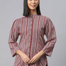 Cottinfab Striped Mandarin Collar Cotton Top-image-91