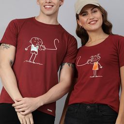 BRATMA Women Maroon Printed Round Neck Pure Cotton T-shirt-image-100
