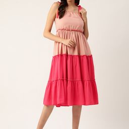 Rue Collection Colourblocked Tiered Crepe A-Line Dress-image-57