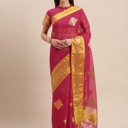 Mitera Pink Cotton Blend Woven Design Kota Saree-image-17