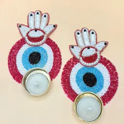 THE HOME CO. Red & White 2 Pieces Printed Evil Eye Tea Light Candle Holder-23